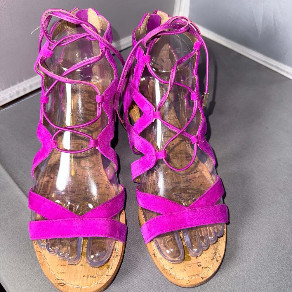 Sam Edelman Dawson Purple Suede Lace-Up Wedge Sandals Size 6M - Picture 6 of 7